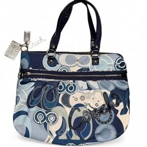 Y2K Coach Blue Graphic Shoulder Tote Bag